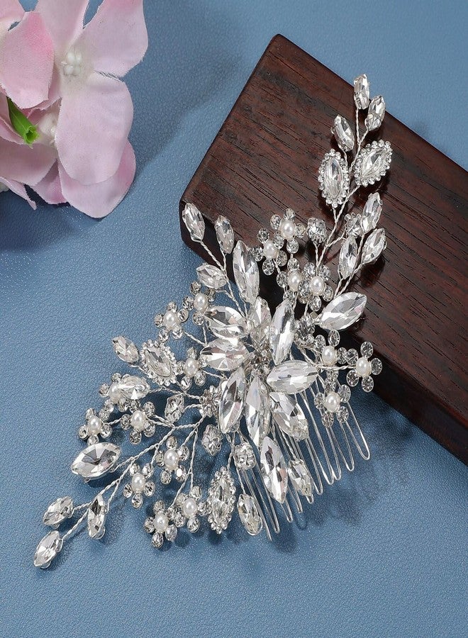 AELUUAKE 4Pcs Silver Bride Wedding Hair Comb Hair Pins Set Crystal Bridal Hair Side Combs Rhinestones Decorative Combs Hairpins Flower Bridal Headpieces Hairpiece Clips Accessories for Women Girls - Image 5
